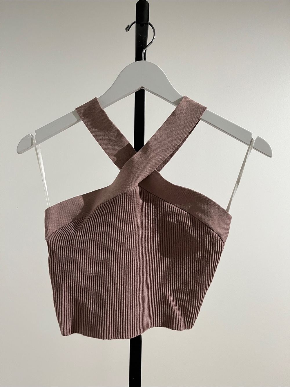 Babaton Ribbed Cross-Back Halter Top